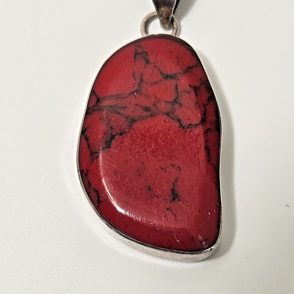 950 Sterling Silver Mexico Pendant Red Stone Large
